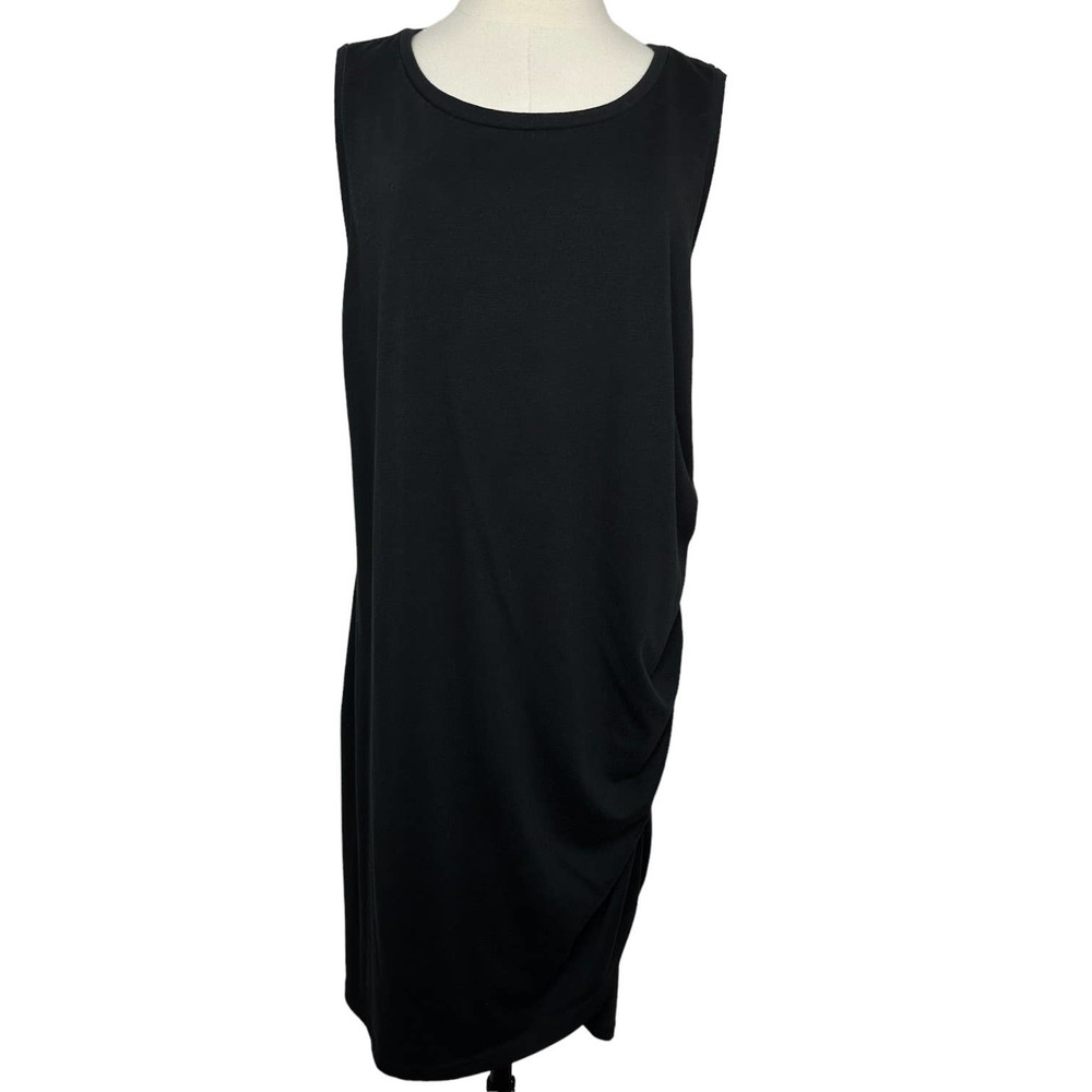 Leith 3X Dress Black Knit Tank Plus Size Dress Ruched Side Sleeveless Sheath B08